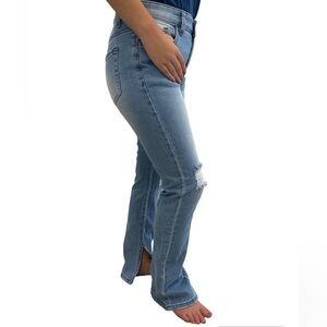 Sidefeel Women's Mid Waist Mom Jeans Straight Leg Washed Stretch